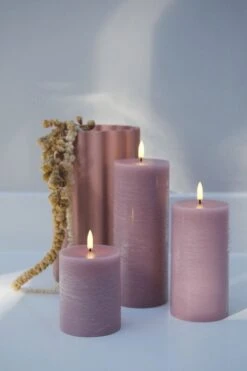 Uyuni Lighting Bougie Pilier LED, 7,8 x 20 cm, Texture Rustique, Dusty Rose -Décoration D'Intérieur Dusty rose assorted pillar candles large