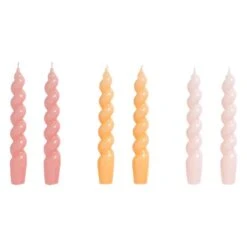 HAY Bougies Spiral, Lot De 6, Rose Foncé - Dark Peach - Rose Clair