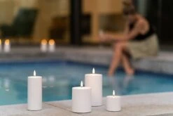 Uyuni Lighting Bougie Pilier LED D’extérieur, 7,8 x 17,8 cm, Blanc -Décoration D'Intérieur Outdoor Candles Poolside in the evening large