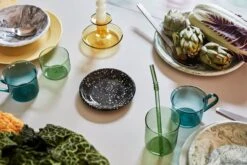 HAY Bougeoir Flare, Jaune -Décoration D'Intérieur Soft Ice Sip swirl Flare yellow Enamel Dish sprinkle black